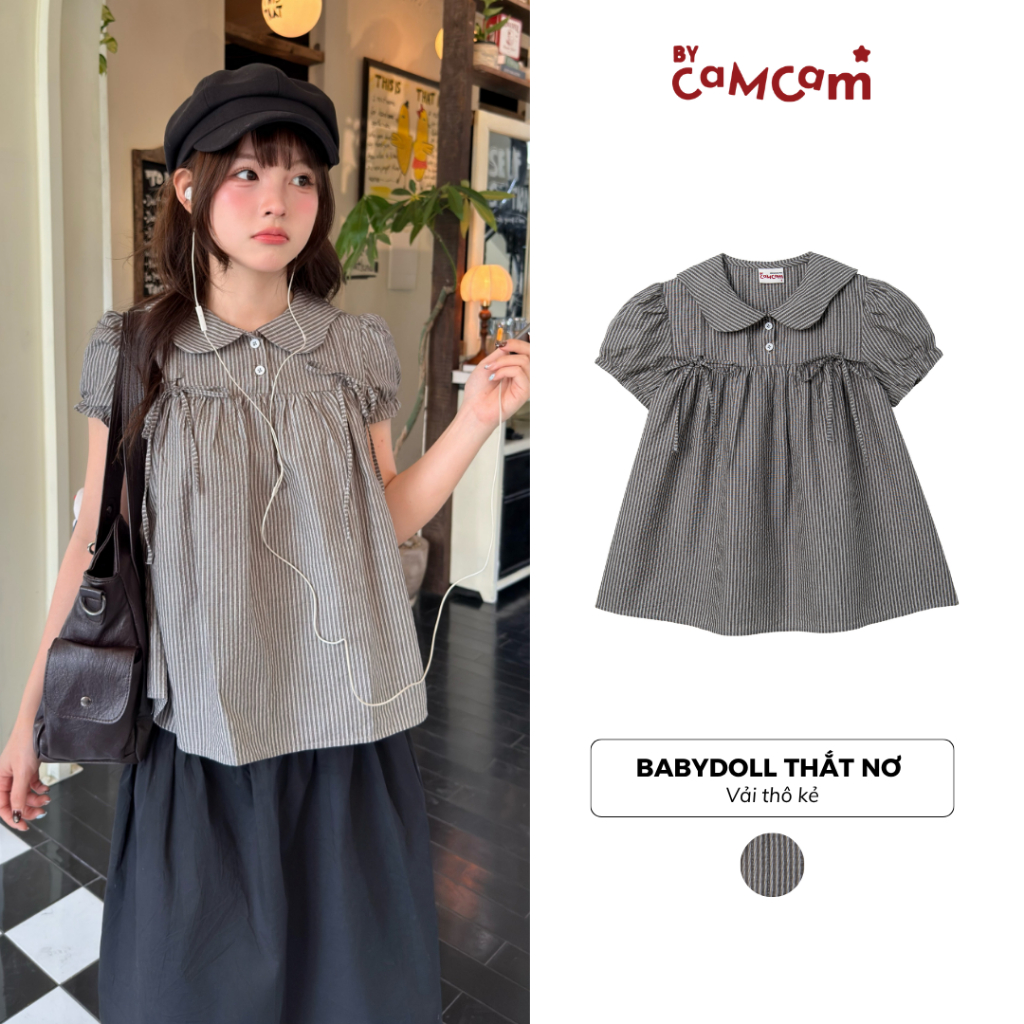 Babydoll Shirt Bycam Feminine Ruffled Sleeves with Bow Tie AMN018