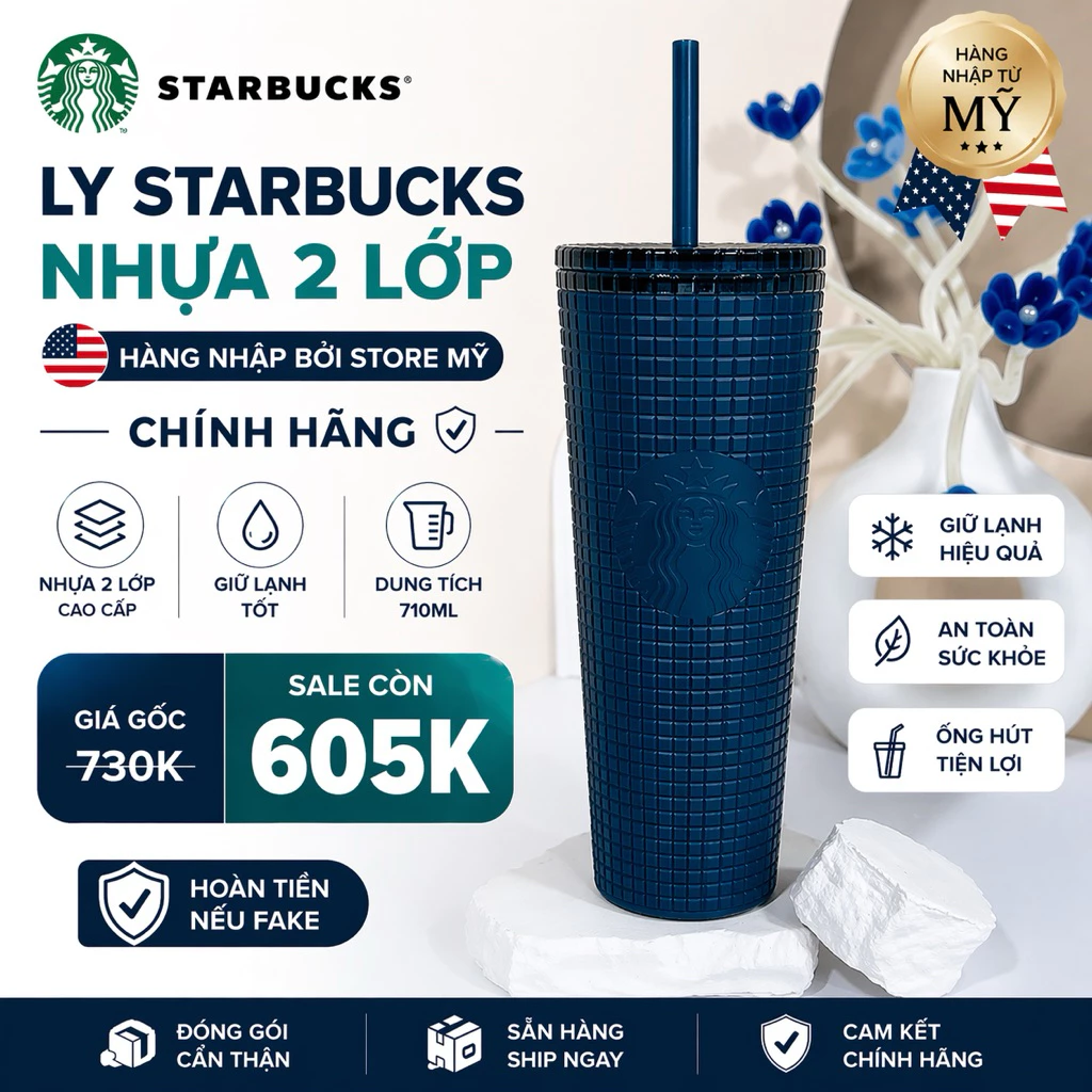 แก้ว Starbucks USA Grid Navy Blue Matte 710ml