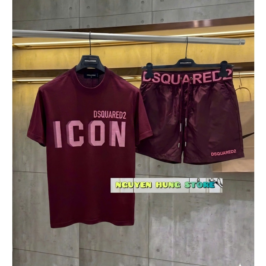 Street Boy Shorts Set DS&Q I&COn Plum Red for Men Luxury Edition Type 1 ของแท้ชุดผู้ชายของแท้ทําจากผ