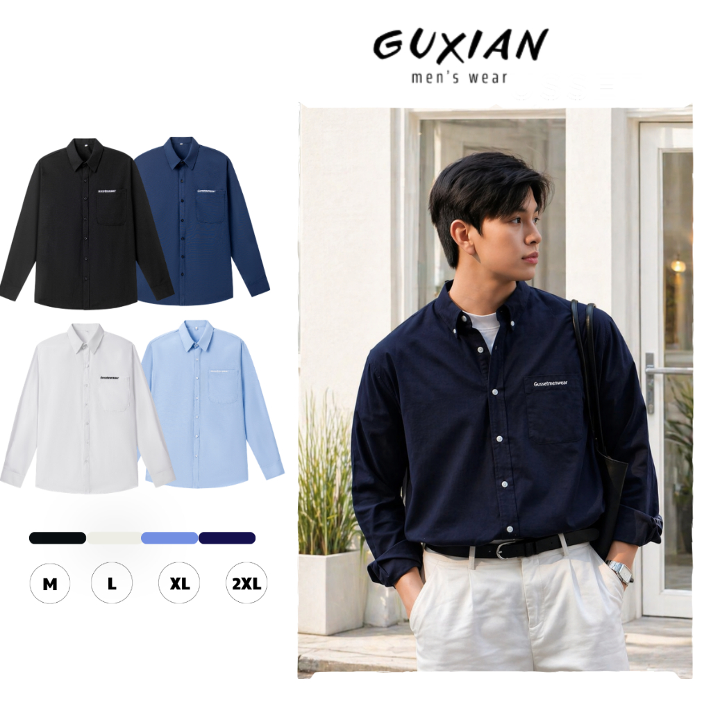 Guxian Smp21 Premium Oxford Mens Shirt – Loose Form, Cool ผ้าหนา, ร่วมมือง่ายสําหรับทํางานและเล่น