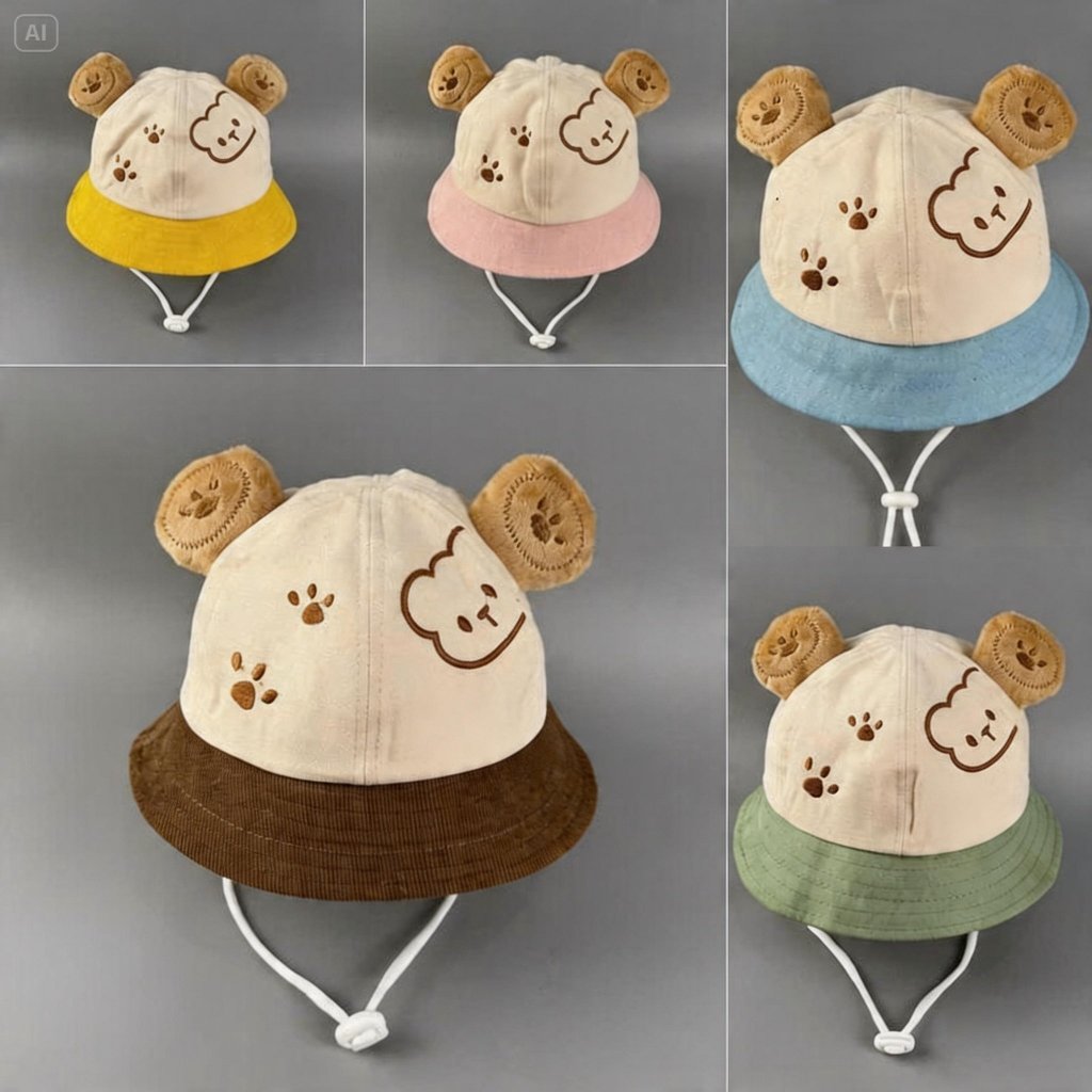 [ 6 MONTHS - 18 MONTHS ] CUTE BEAR HAT FOR GIRLS - PANDA BUCKET HAT FOR CHILDREN