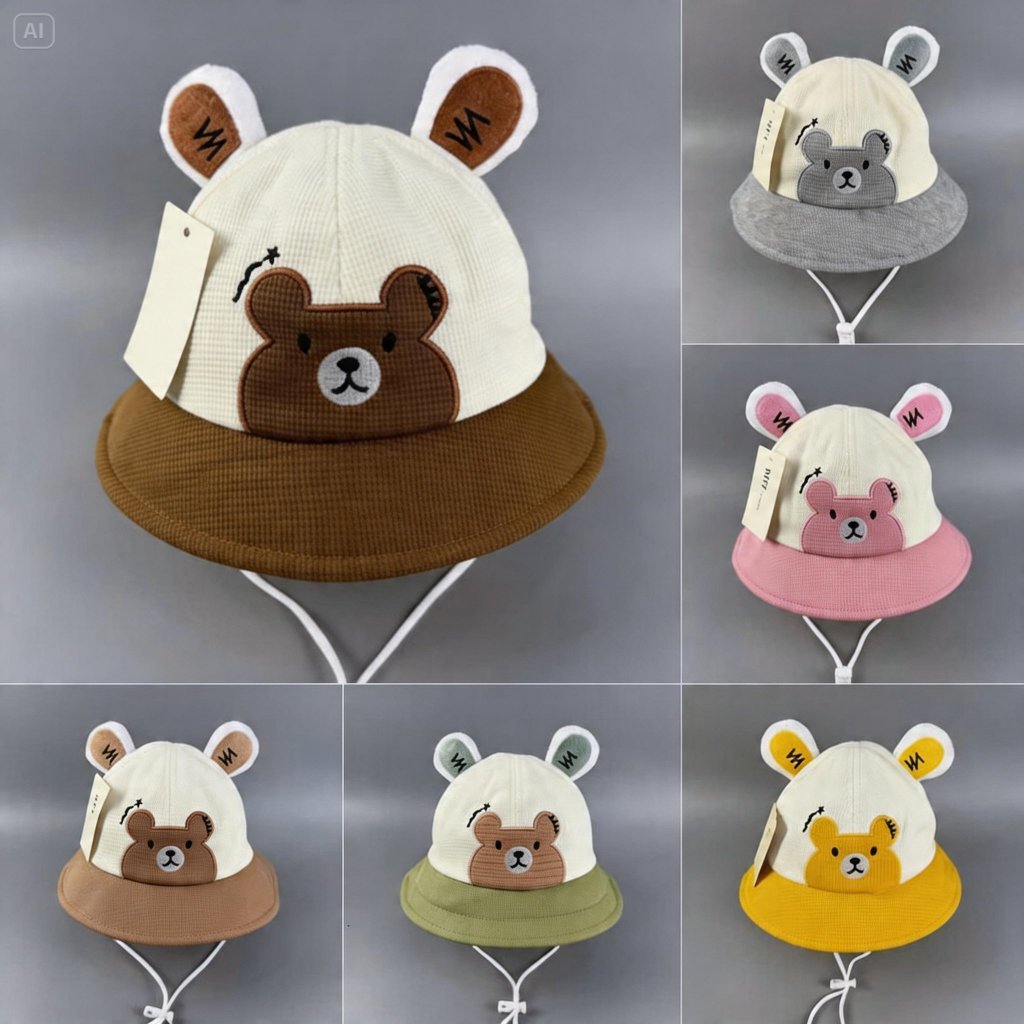 [ 6 MONTHS - 18 MONTHS ] BEAR EMBROIDERED HAT สําหรับ SCHOOL และ PLAY สําหรับ BOYS AND GIRLS - BUCKE