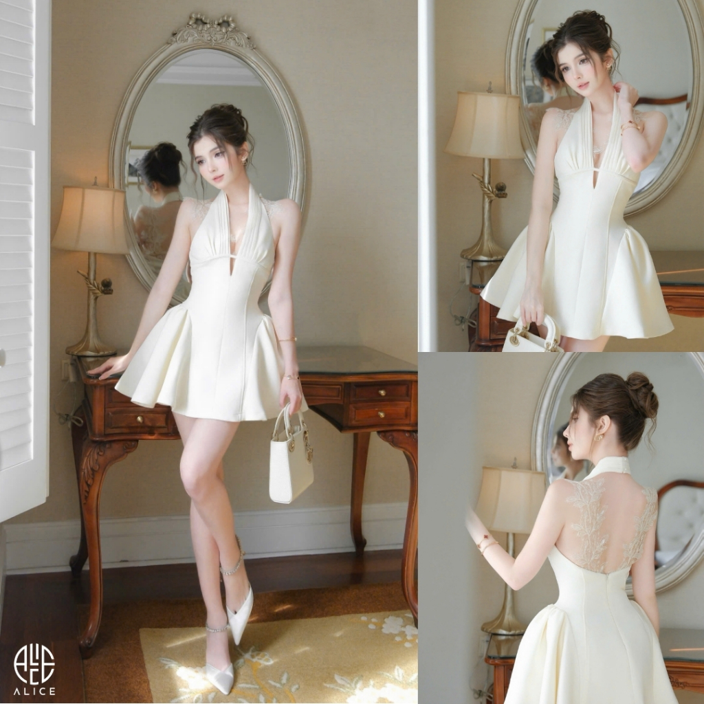Alice Elegant Sexy Womens Party Dress Backless Lace Flare Dress T248-SX