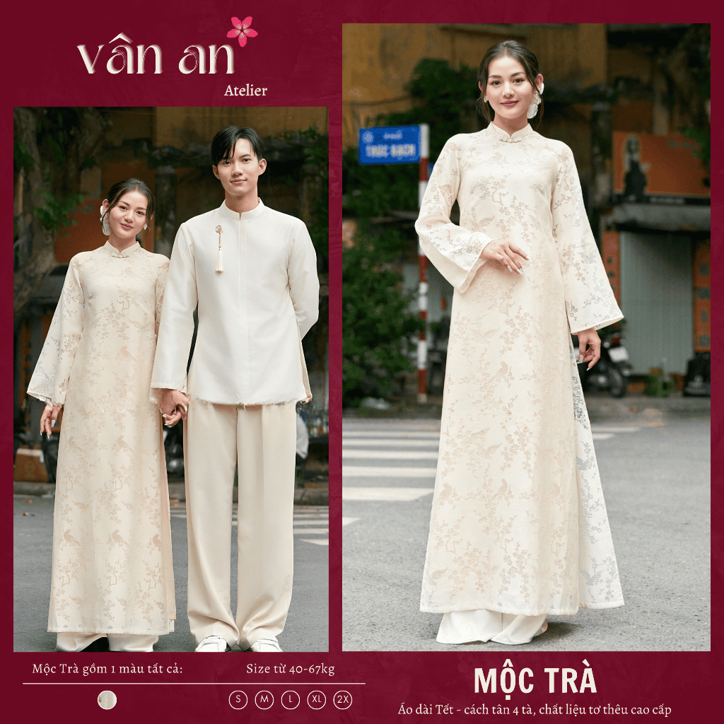 [VAN AN - READY STOCK] MOC TRA Ao Dai - แขนยาว ดีไซน์ 4 แขน - วัสดุผ้าไหมปักลายนกมงคล