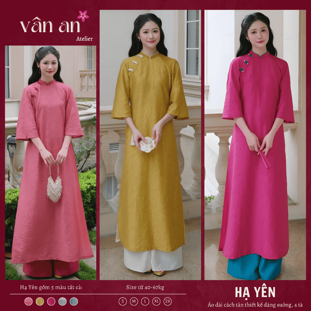 [VAN AN - READY STOCK] HA YEN Ao Dai - ทรงตรงไหล่ติดกระดุม - วัสดุผ้าไหม Tencel คุณภาพสูงพิมพ์ลายหรู