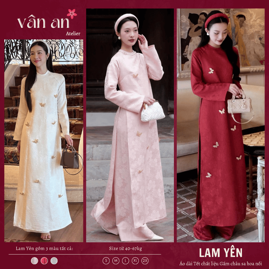 SA [VAN AN - READY STOCK] LAM YEN Ao Dai - Straight, Long Sleeve - วัสดุ Jacquard Brocade ลายนูน, Ch