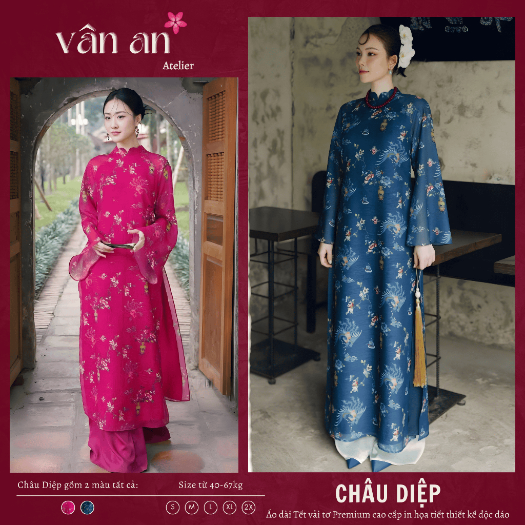 [VAN AN - READY STOCK] CHAU DIEP Ao Dai - แขนยาวดีไซน์ 4 แขน - วัสดุผ้าไหมพรีเมี่ยมพิมพ์ลายคุณภาพสูง