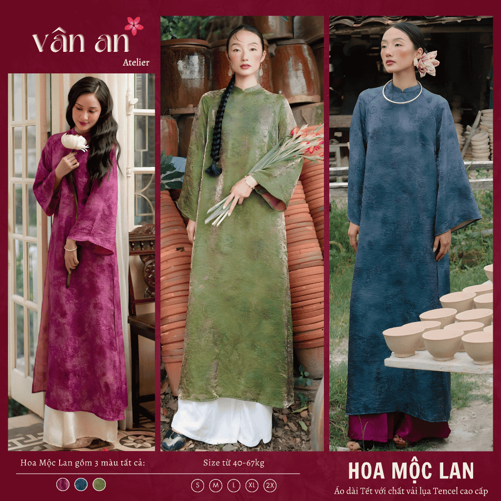 [VAN AN - READY STOCK] MOLAN FLOWER Ao Dai - ทรงตรง แขนยาว ดีไซน์สองด้าน - ผ้าไหม Tencel สองด้านคุณภ