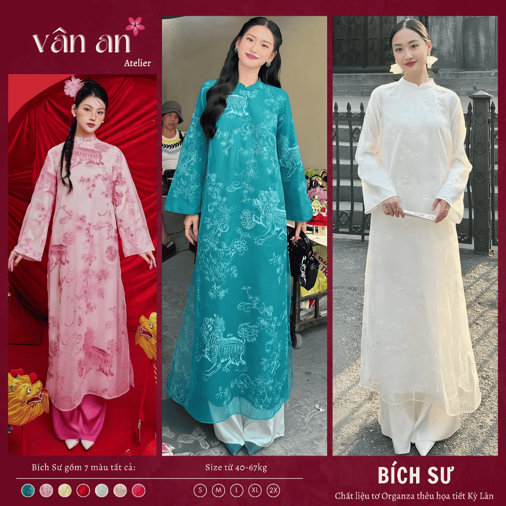 [VAN AN - READY STOCK] Bich Su Ao Dai - Straight แขนยาว - วัสดุผ้าไหม Oganza คุณภาพสูง ปักลายยูนิคอร