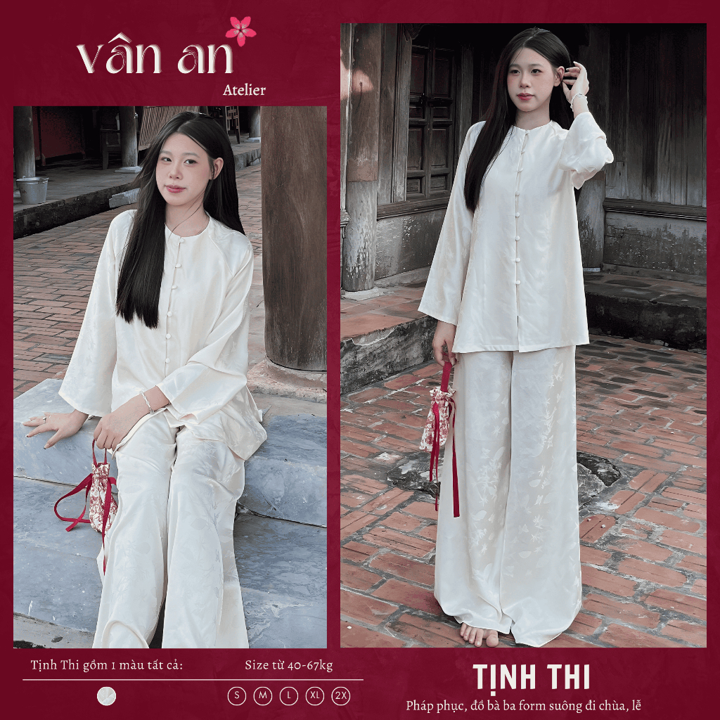 [VAN AN - READY STOCK] ชุดเจดีย์ TINH THI ชุดธรรมะ - ทรงตรง กระดุมพัน - วัสดุผ้าไหมซูโจวเนื้อนุ่ม
