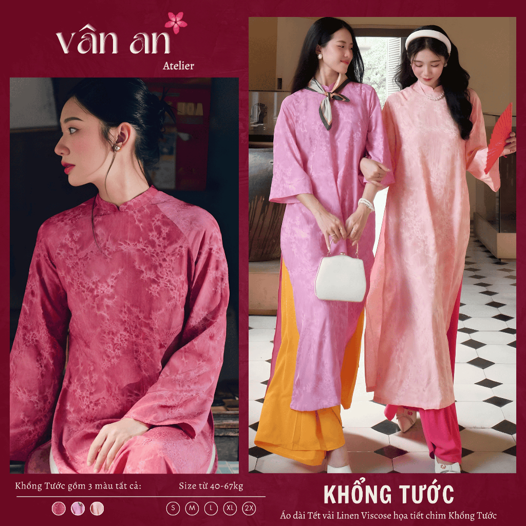 [VAN AN - READY STOCK] KONG TUUC Ao Dai - แขนสั้นดีไซน์สองชิ้น - ผ้าไหม Tencel คุณภาพสูง