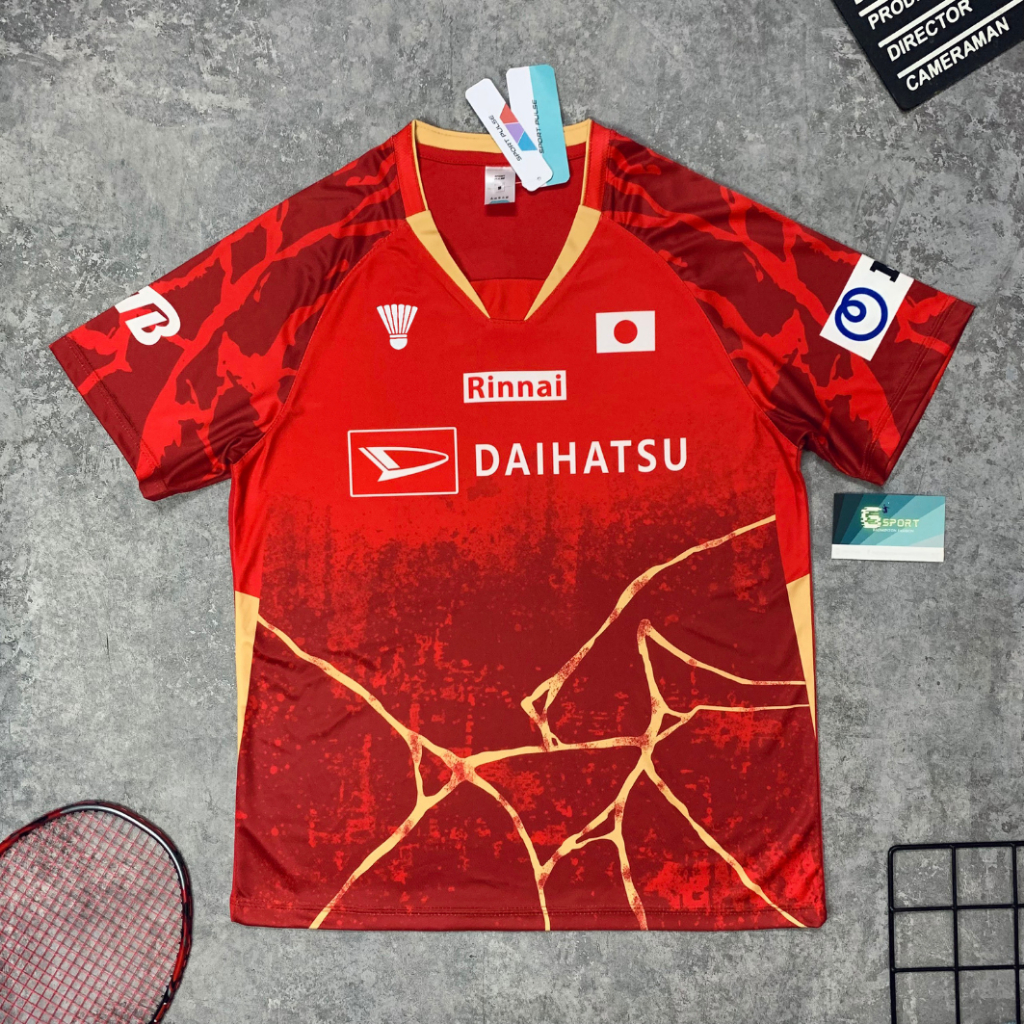 เสื้อแบดมินตัน Draha Red Japan เสื้อกีฬาผ้าพิมพ์ลาย Sharp ระบายอากาศได้ดี แห้งเร็ว แบบทนทาน