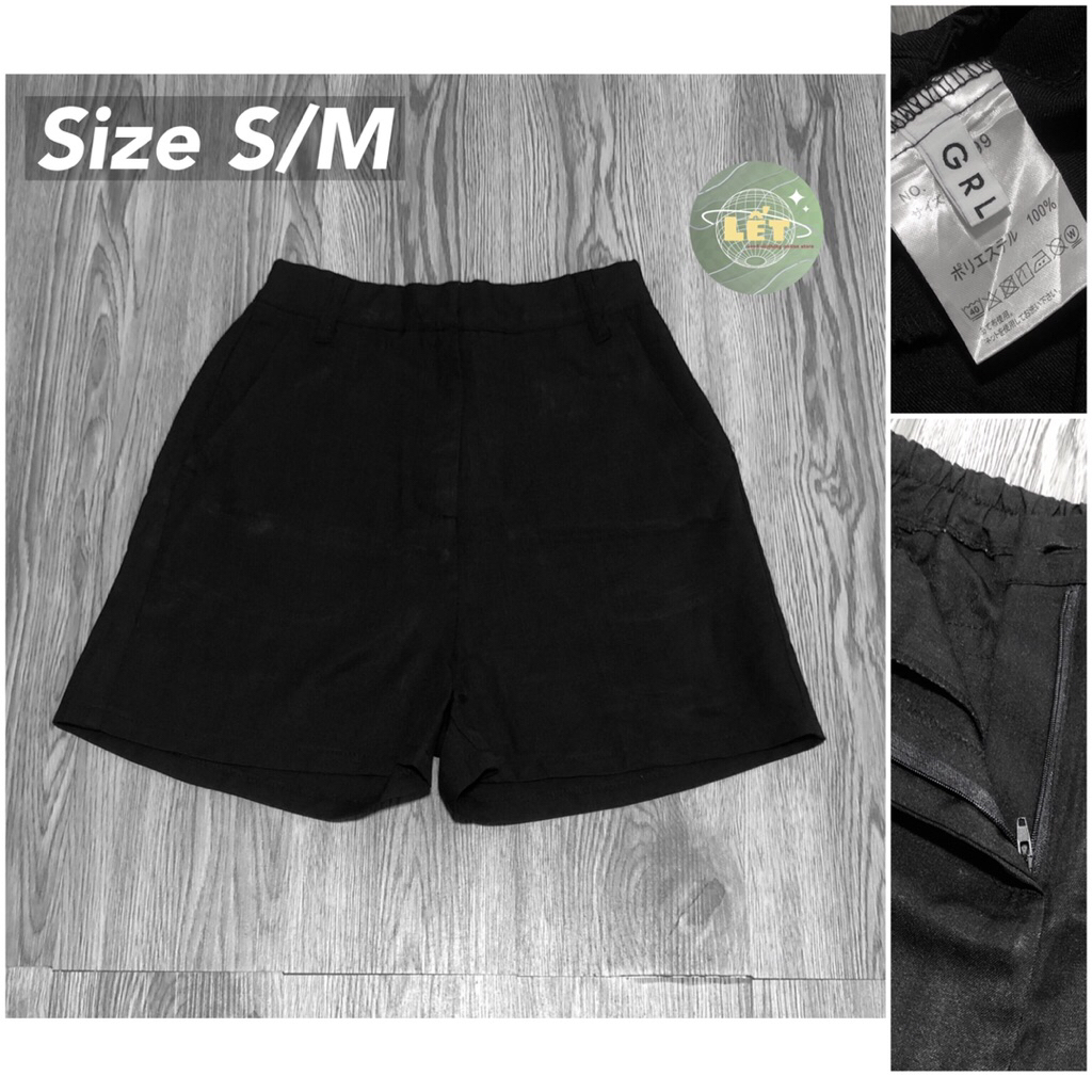 GRL [2HAND กางเกงขาสั้นขาตรงเอวสูงสีดําล้วน|สินค้าญี่ปุ่น|SECONDHAND]