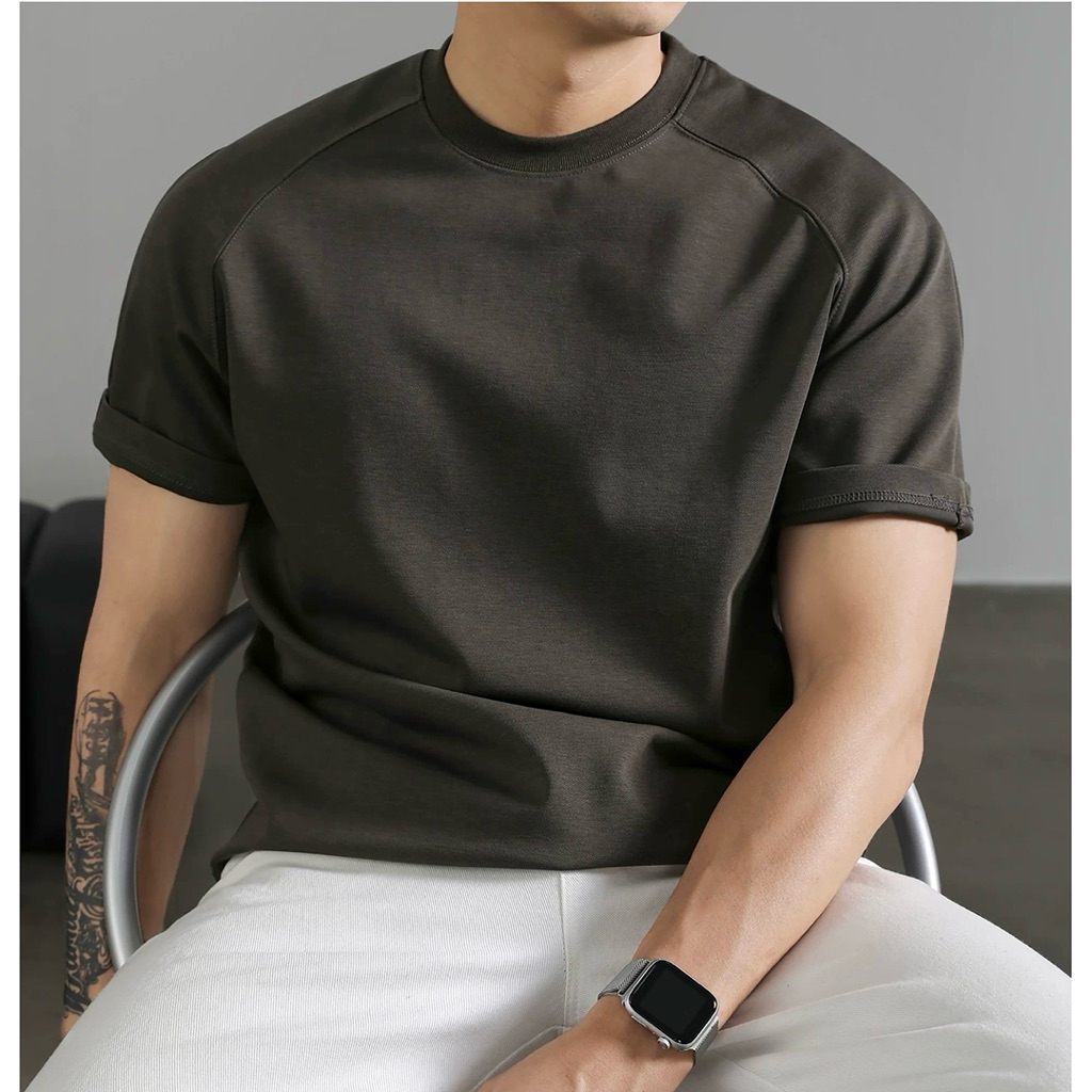 เสื้อยืดผ้าฝ้ายยืดธรรมดาสําหรับผู้ชายแบบปกติ อ่อนเยาว์และชาย Gao studio G008
