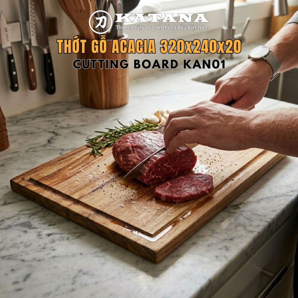 KATANA เขียงไม้ Acacia แนวนอนระดับพรีเมียม หนา 2 ซม. KAN01 - เขียงไม้ Melaleuca ทรงสี่เหลี่ยม 320x240x20 มม.