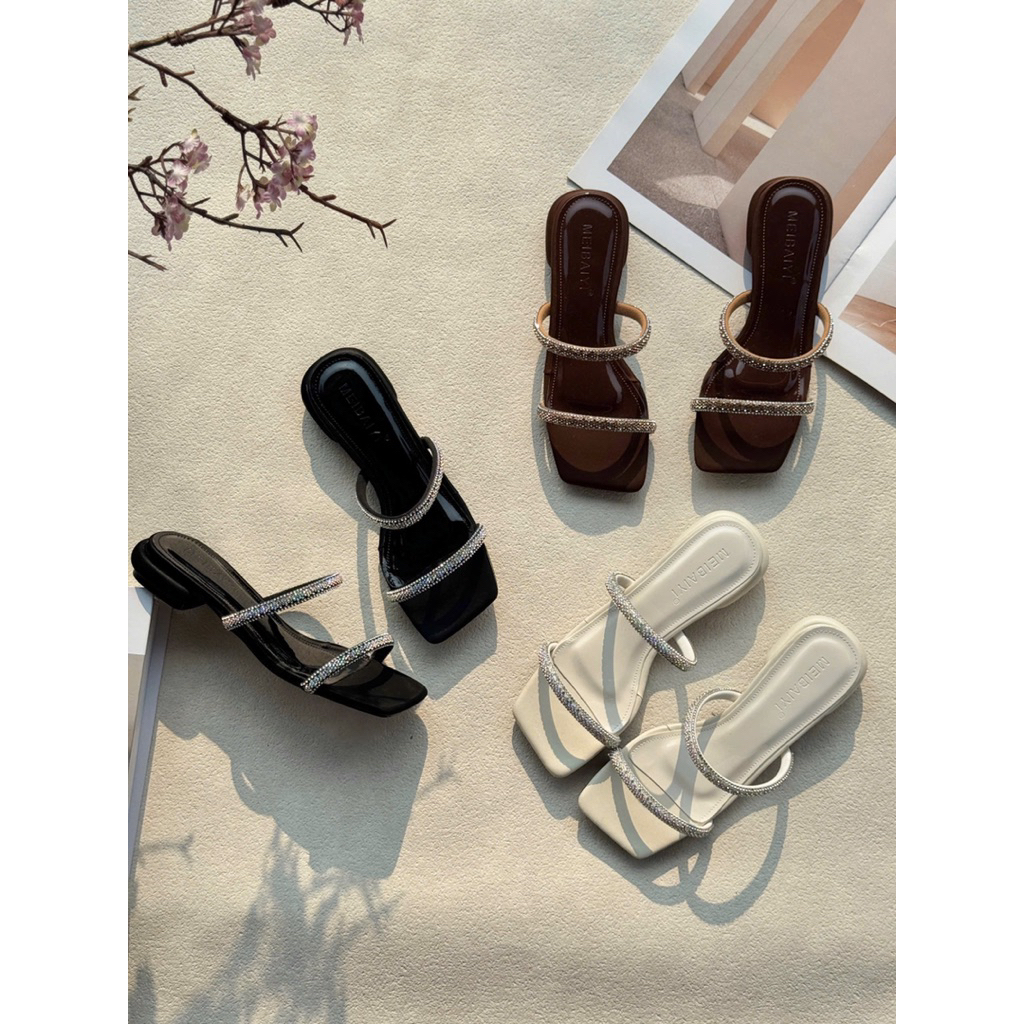 SUPER HOT 1-INCH HEEL SLIPPERS พร้อมสายรัดหิน 2 เส้น, GUANGZHOU GOODS