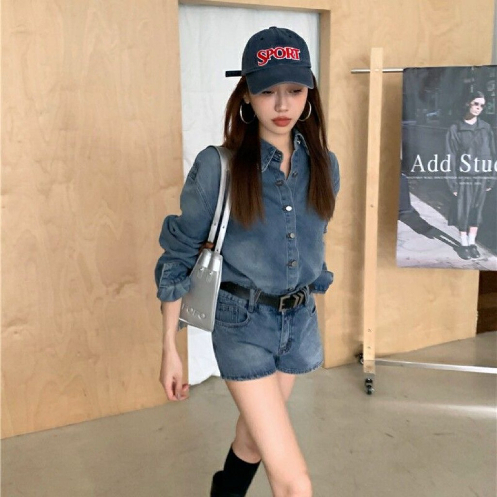 DENIM JACKET + ชุดกางเกงขาสั้นผู้หญิง – AMERICAN RETRO STYLE