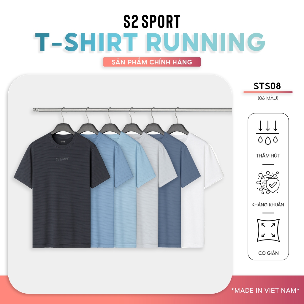 S2 SPORT เสื้อยืดกีฬาคอกลมผู้ชายทําจากยางยืด AirDry สุดเท่เพื่อความสบาย - STS08