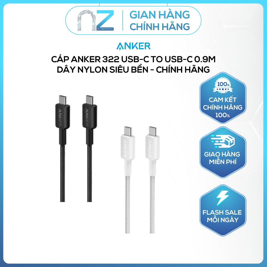 สาย Anker 322 USB-C to USB-C 0.9m สายไนลอนทนทานเป็นพิเศษ - ของแท้