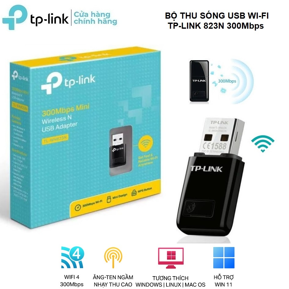 TPlink 823N 300Mbps N USB WiFi Receiver (TPLink TL-WN823N) - 24 เดือน (กล่องเต็ม)