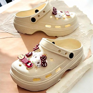 Dép sục nữ đế cao 4cm EVA quai gài gắn charm mèo dễ thương dép lỗ chống trơn size 36-39