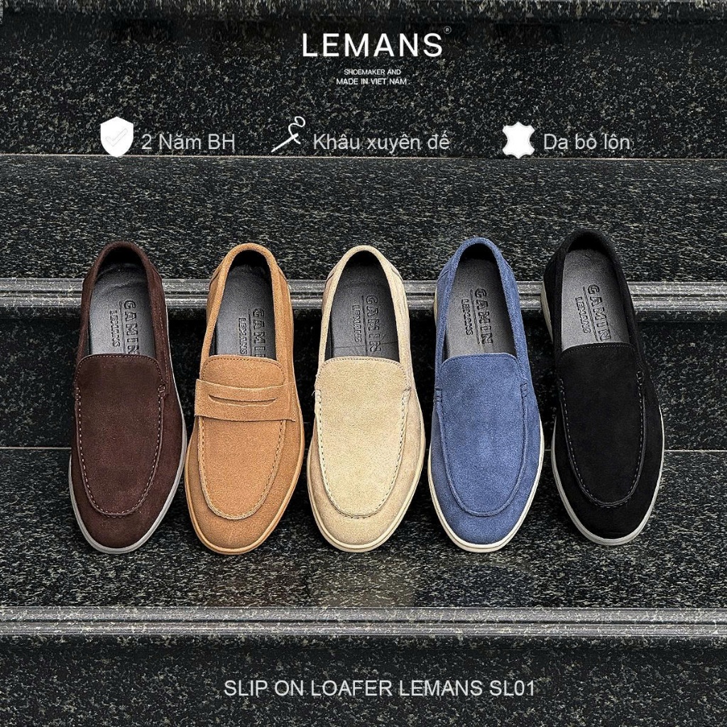 รองเท้าโลฟเฟอร์ผู้ชายหนังกลับ Lemans SL01.3 - พื้นรองเท้าที่หอมและสบาย - สํานักงานขี้เกียจอ่อนเยาว์ - รับประกัน 24T