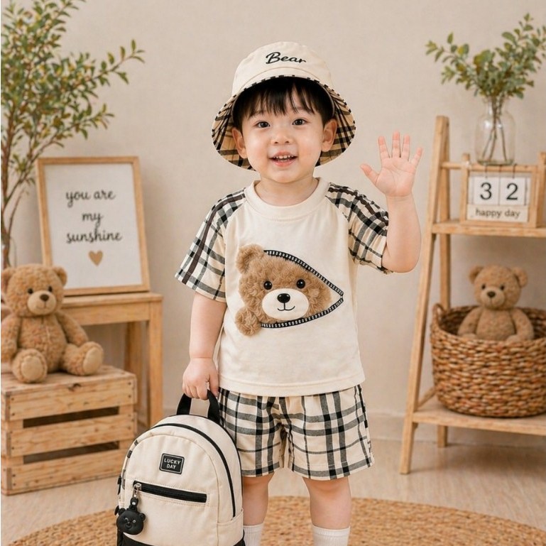 Boys Set เสื้อผ้าหน้าร้อนเด็กผู้ชาย นุ่ม โปร่ง น่ารัก ผ้าคอตตอนแอคทีฟ 8–32KG HK2026