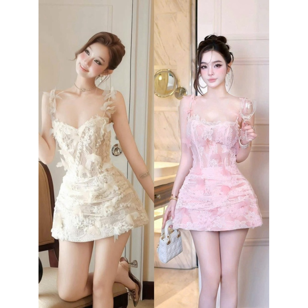 เดรสสองสายลูกไม้ทรงเอสวยสุดก้นนูนขายดี Mmuse Store