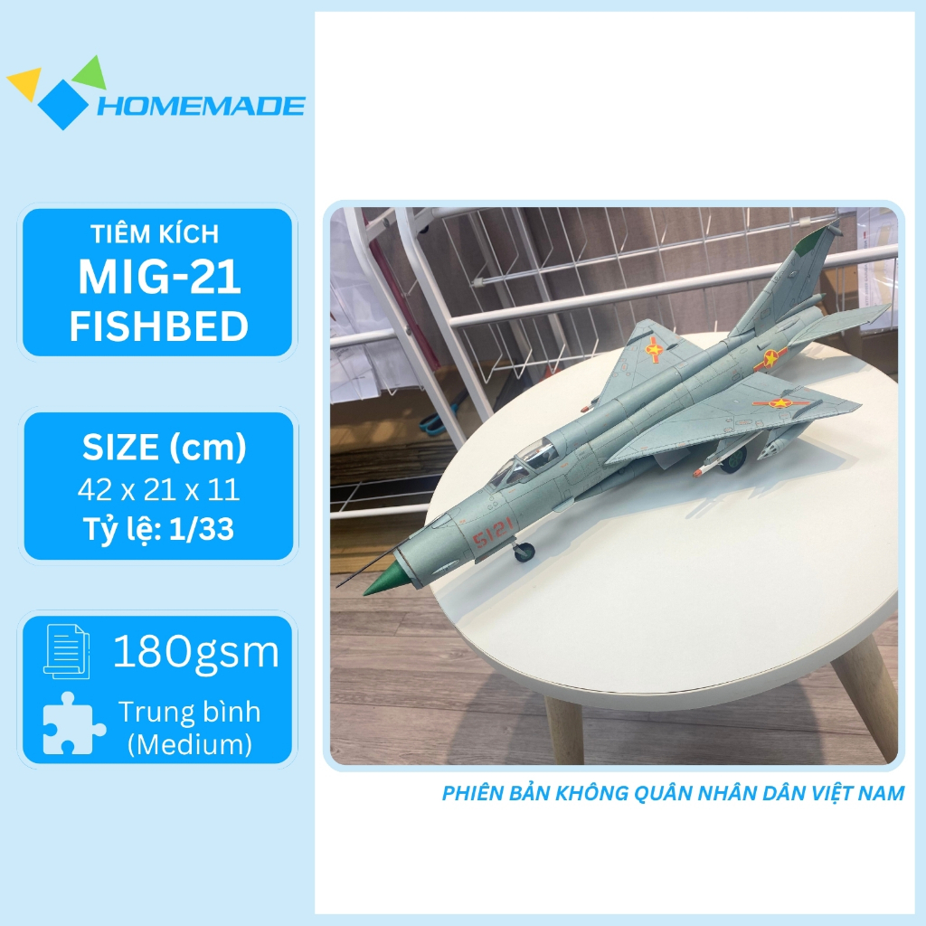 Mig-21 Fishbed Fighter Paper Model Kit เวอร์ชั่นกองทัพอากาศของผู้คนเวียดนาม