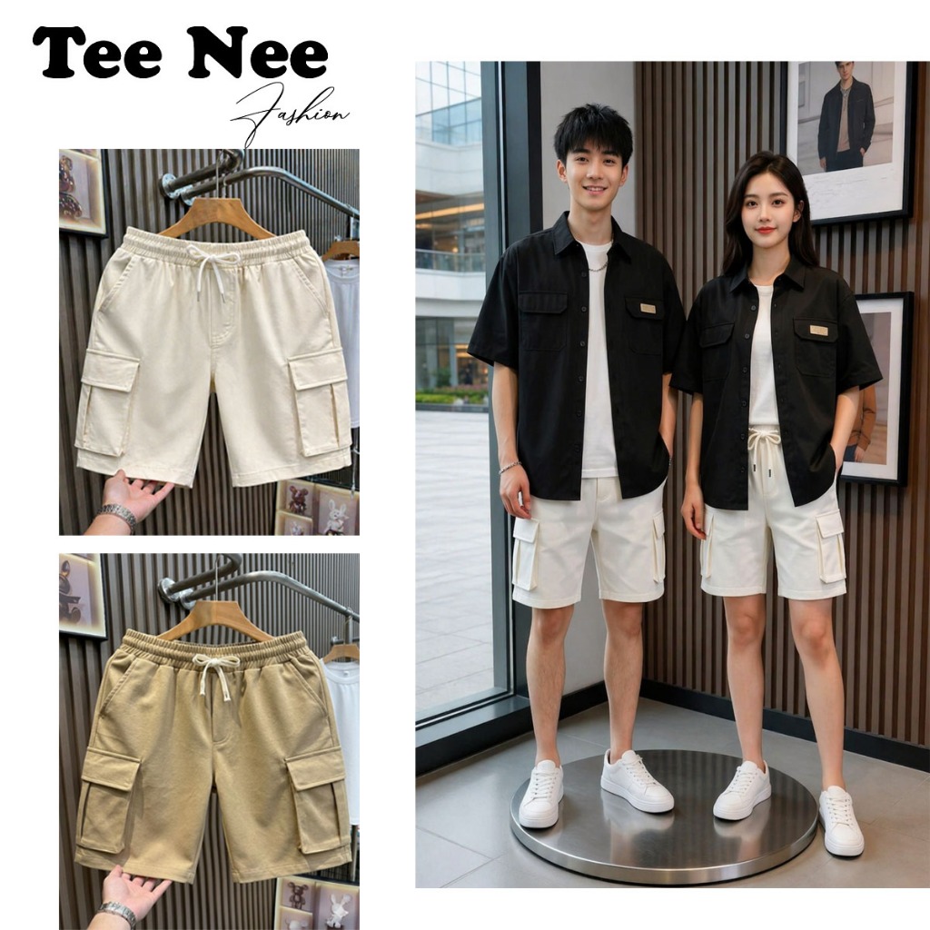 กางเกงขาสั้นผู้ชายและผู้หญิงพร้อมกระเป๋ากล่องทําจากผ้า KAKI CANVAS คุณภาพสูง By TeeNee