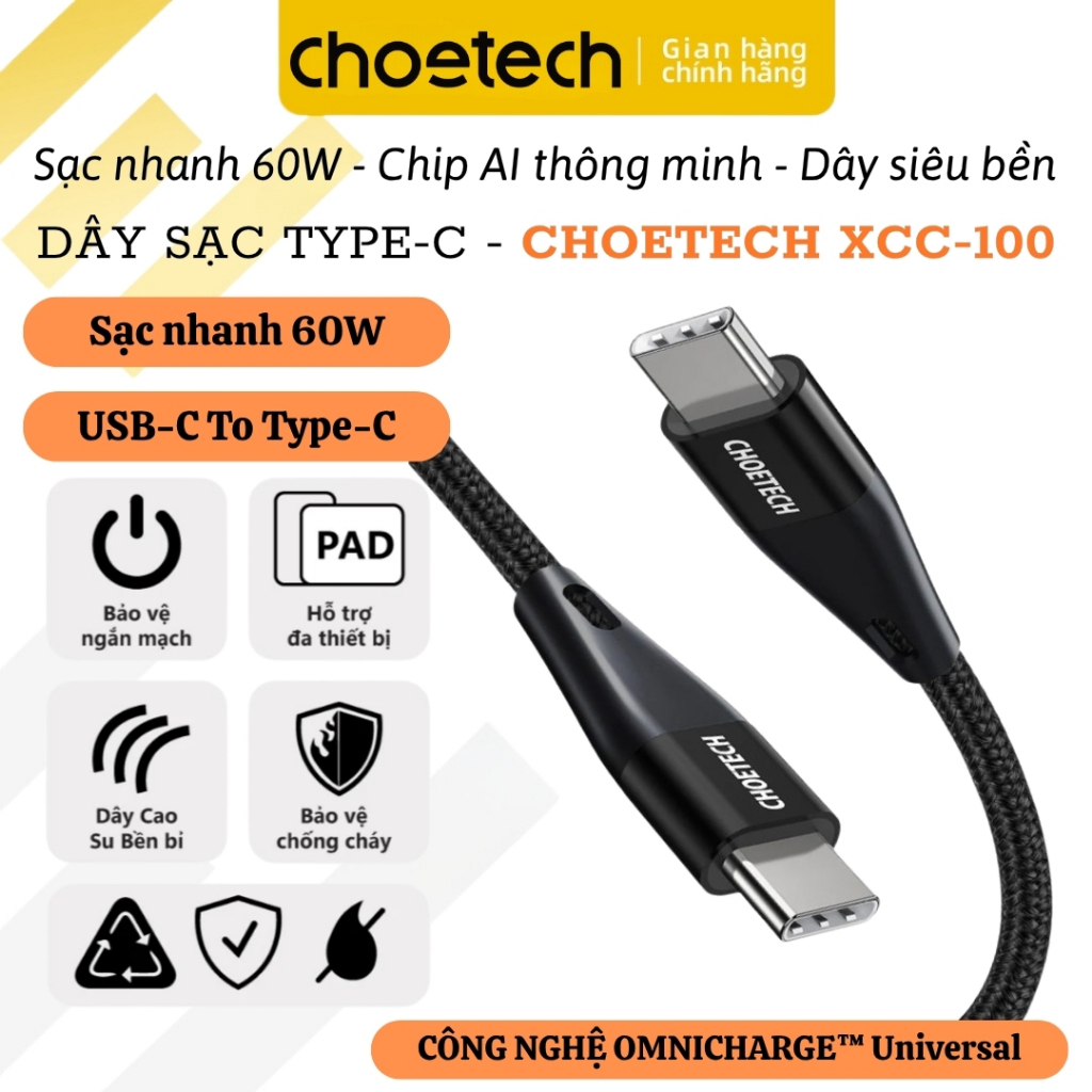 ชาร์จเร็วสุด 60W SmartChip AI DURAFLEX Choetech XCC100 สายชาร์จเร็วสําหรับ iP 15 16 17 Samsung Oppo 