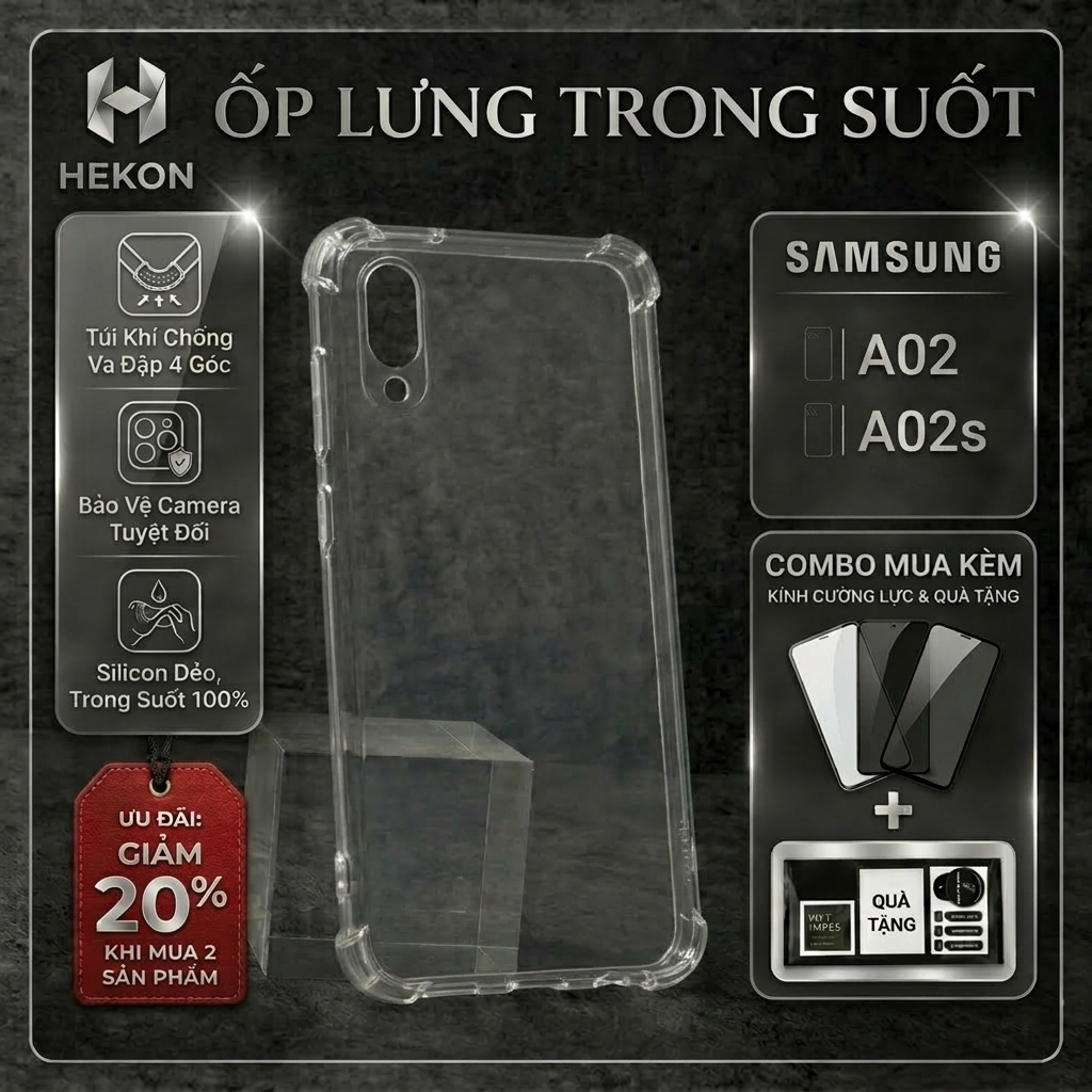 Samsung A02s, A02 Hekon เคสใสธรรมดา | เคสโทรศัพท์แบบยืดหยุ่น SS galaxy ปกป้องกล้องโทรศัพท์ Samsung ค