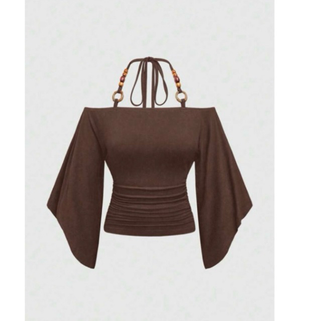 เสื้อปาดไหล่ลูกปัดไม้ - Boho Chic Style