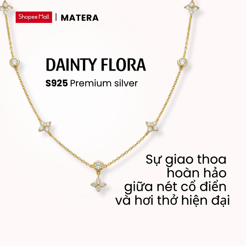 [มาใหม่] Dainty Flora MATERA S925 สร้อยคอเงิน โซ่โคลเวอร์สี่ใบนําโชคพร้อมหินคุณภาพสูง MDC91