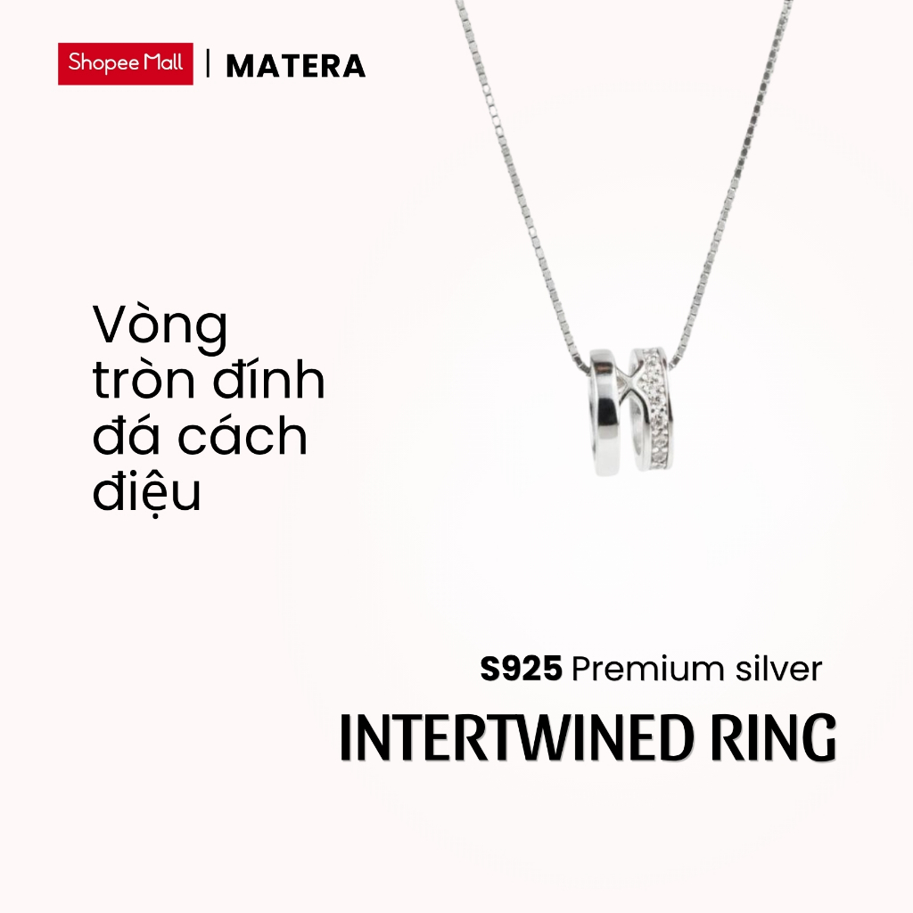 MATERA S925 สร้อยคอเงินผู้หญิง Intertwined แหวนวงกลมดาวฝังหิน ดีไซน์หรูหรา MDC42