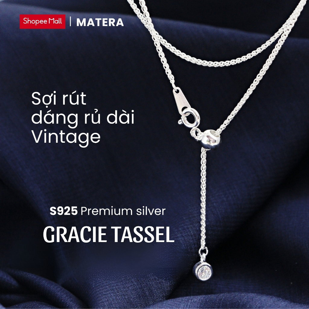 [มาใหม่] Gracy Tassel MATERA S925 สร้อยคอเงินผู้หญิงพร้อมเชือกหินยาววินเทจ MDC67