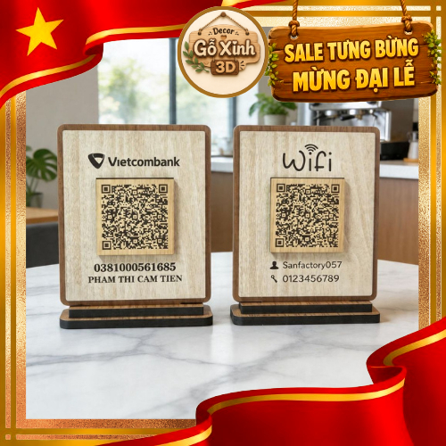 บอร์ดไม้ Deco สลักด้วยบัญชี QR Code - QR Code Wifi สําหรับเดสก์ท็อปที่ออกแบบขออัพออน