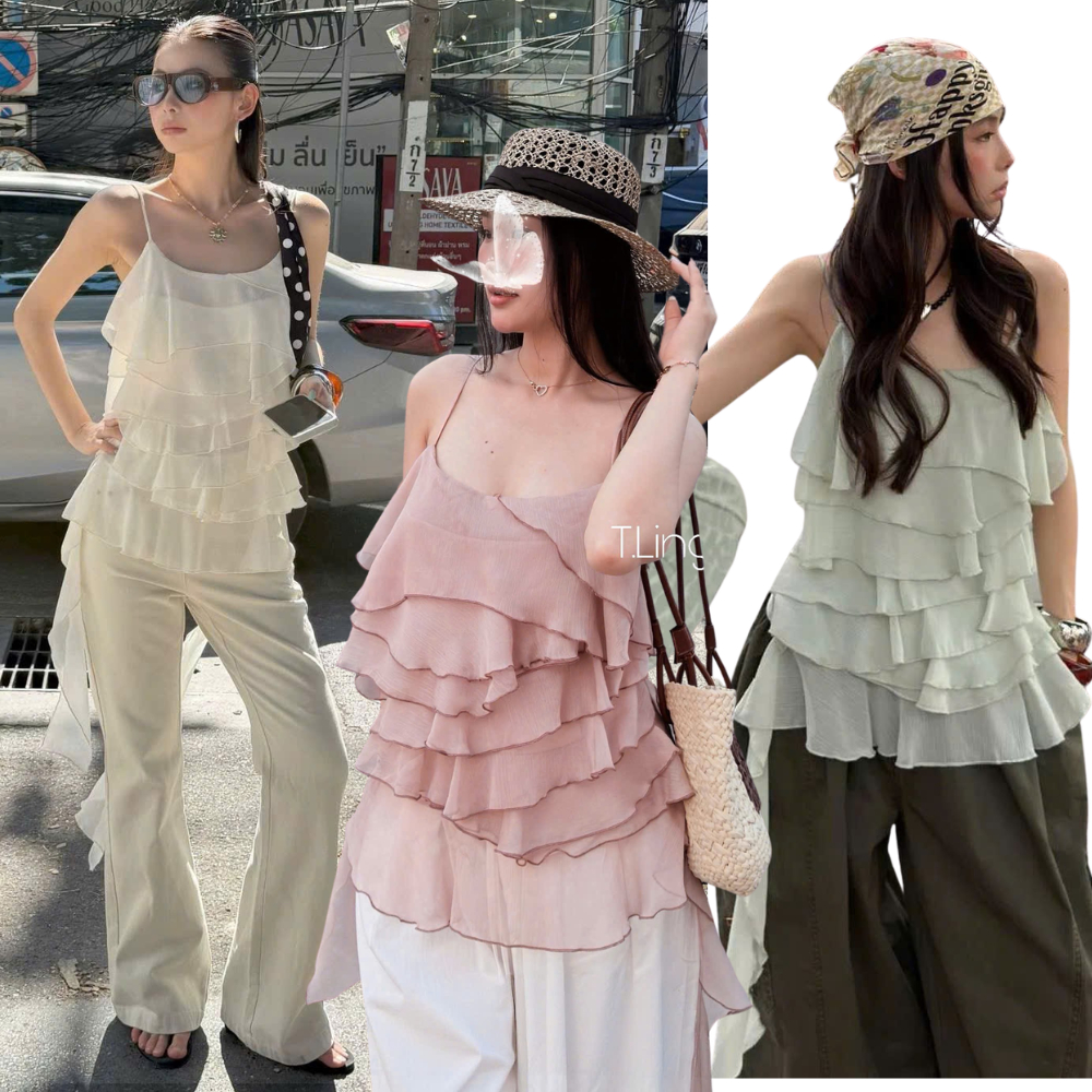 เสื้อเชิ้ต 2-String Ruffles สีพาสเทล_Jo.Store
