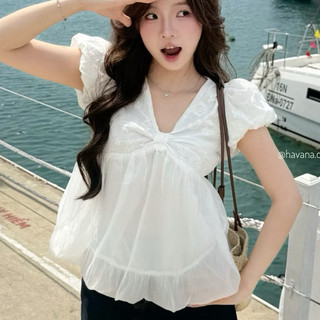 (HAVANA) Áo babydoll DOLLIE top tay bồng cổ tim dáng bí ngô AO728