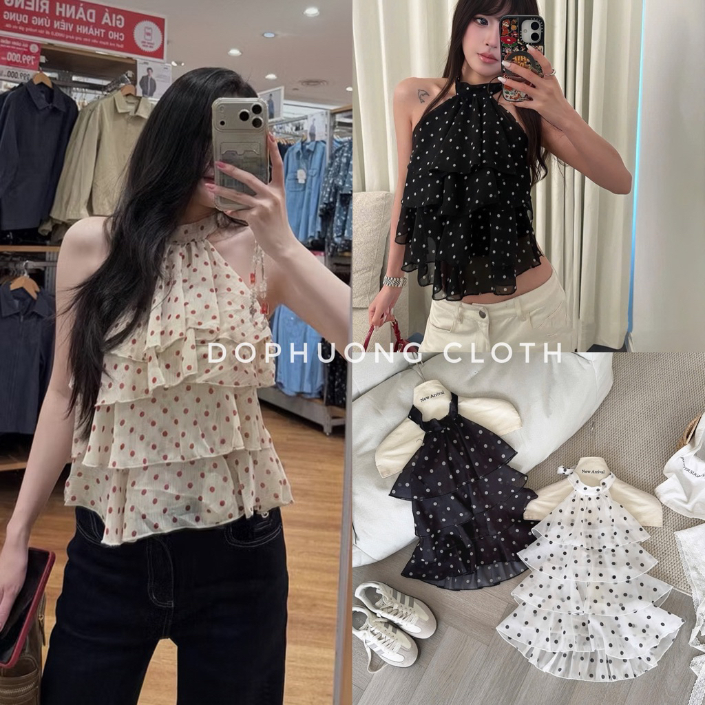 (วิดีโอโด่ภูงผ้า) เสื้อชีฟองคล้องคอลายจุดชั้นมาตรฐานสวยงามเหมาะสําหรับออกนอกบ้านไปคาเฟ่ไปเที่ยวทะเลสําหรับชีวิตเสมือนจริง
