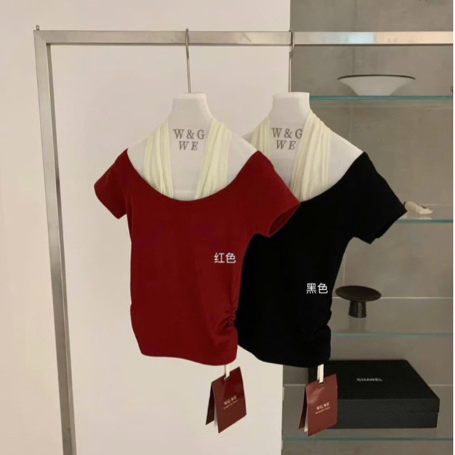 เสื้อยืดคอปกปิดไหล่พร้อมม้วน JCL1 MS17256