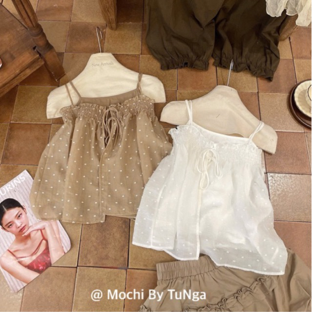 เสื้อเชิ้ต 2 สาย คอปกลายจุด ผูกโบว์ QCL1 MS1924