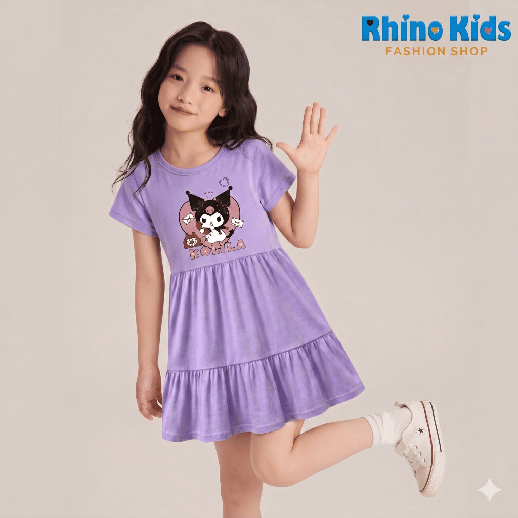 RHINO KIDS FASHION SHOP _ ชุดเดรสผ้าฝ้าย 4 ทิศทางสําหรับเด็กผู้หญิงผลิตในเวียดนาม V214