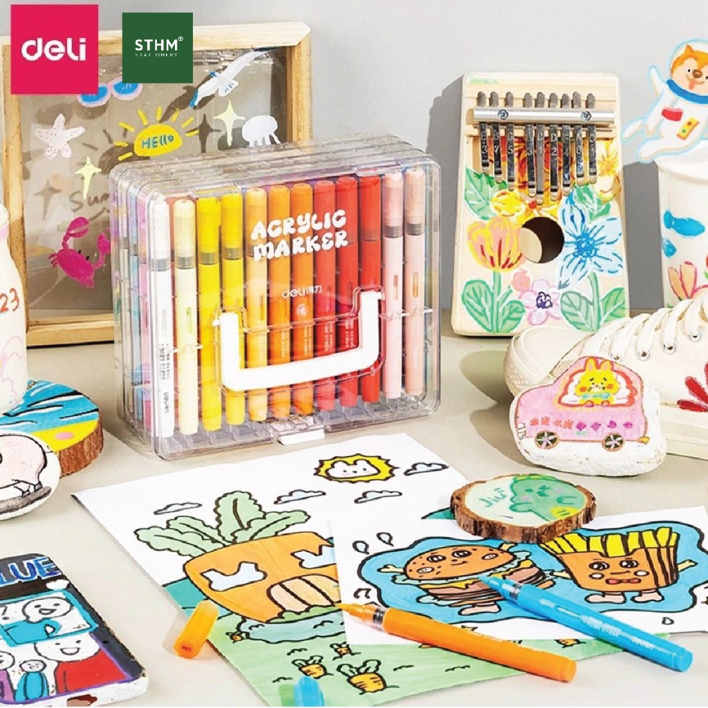 [STHM x DELI] - ปากกาสี DELI Roller Acrylic Maker คุณภาพสูง กล่องพลาสติกใส หัวแปรง วาดทุกวัสดุ