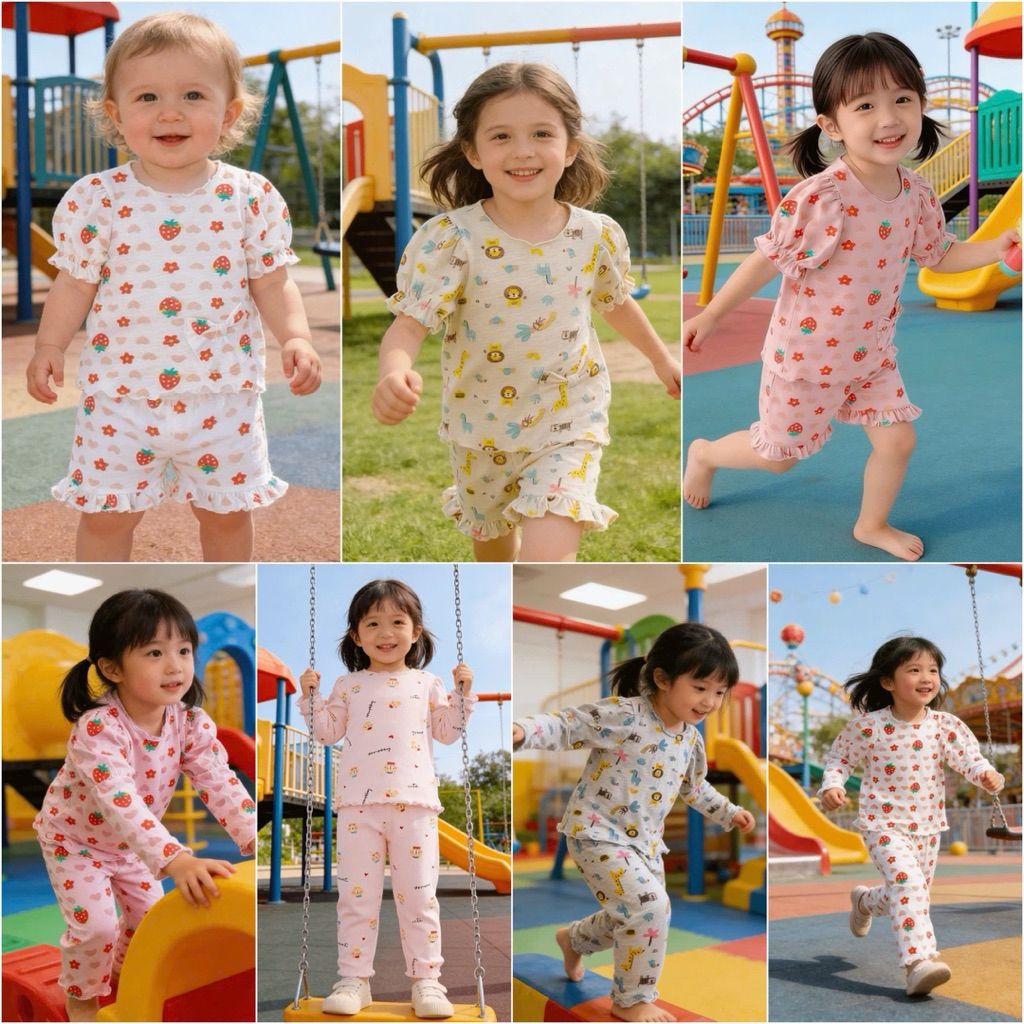 (2-7y) ชุดผ้าฝ้าย HM แขนยาวจากผ้า surplus 3 สีสําหรับเด็กผู้หญิง c6269 C6029