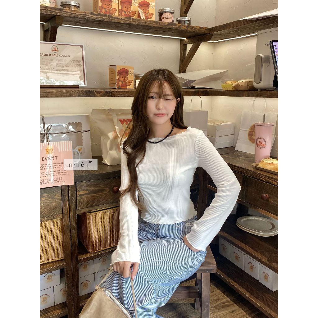 Marzus Top – เสื้อยืดสีพื้น เสื้อยืดแขนยาวผู้หญิง NHIENVINTAGE NAT00005 ราคา ถูกที่สุด ดีลบีเคเค รูปภาพหลัก