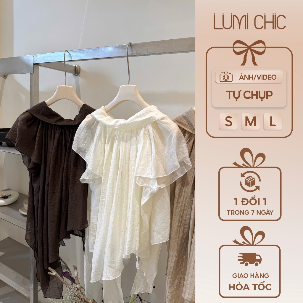 [LUMI CHIC] LUMI CHIC เสื้อเบลาส์คอปก Big Silk Big Ruffle, เสื้อเบลาส์ผู้หญิงคุณภาพสูง Muli