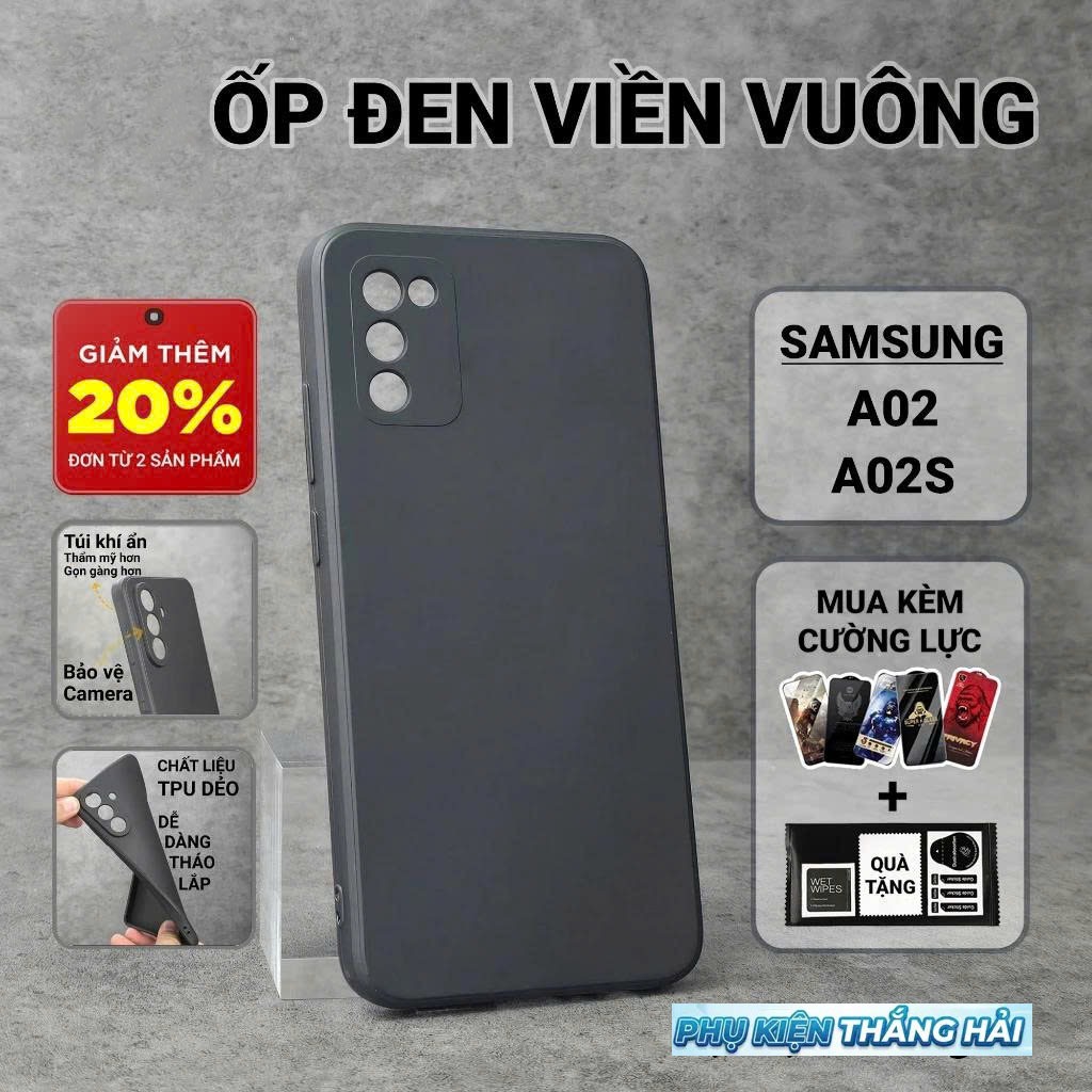เคส Samsung A02s, A02 PKTH เคสสีดําล้วน | เคสโทรศัพท์แบบยืดหยุ่น SS galaxy ปกป้องกล้องโทรศัพท์ Samsu