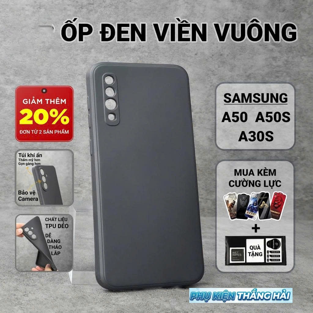 เคส Samsung A50, A50s, A30s PKTH เคสสีดําล้วน | เคสโทรศัพท์แบบยืดหยุ่น SS galaxy ปกป้องกล้องโทรศัพท์