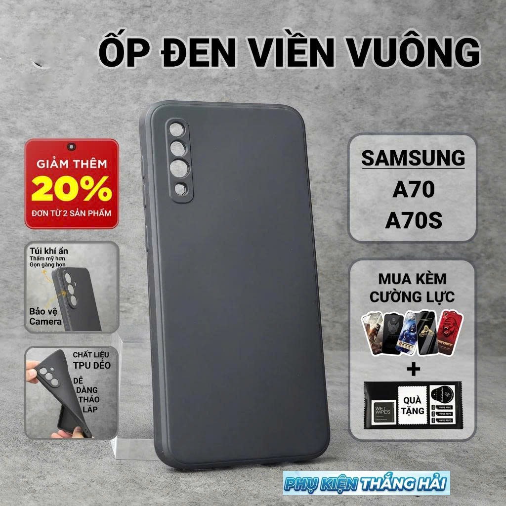 เคส Samsung A70, A70s PKTH เคสสีดําล้วน | เคสโทรศัพท์แบบยืดหยุ่น SS galaxy ปกป้องกล้องโทรศัพท์ Samsu